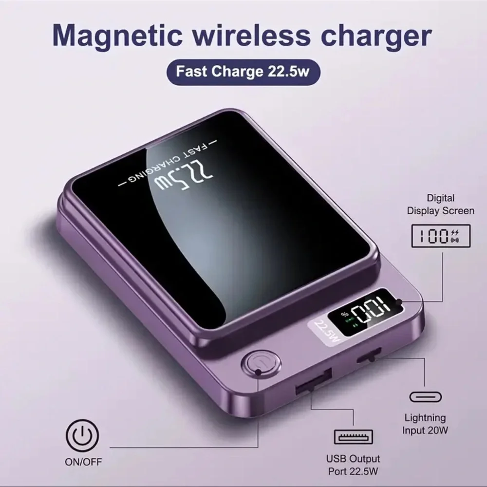 Magnetic Fast Charging Power Bank 5000 mAh, GREEN available, NEW